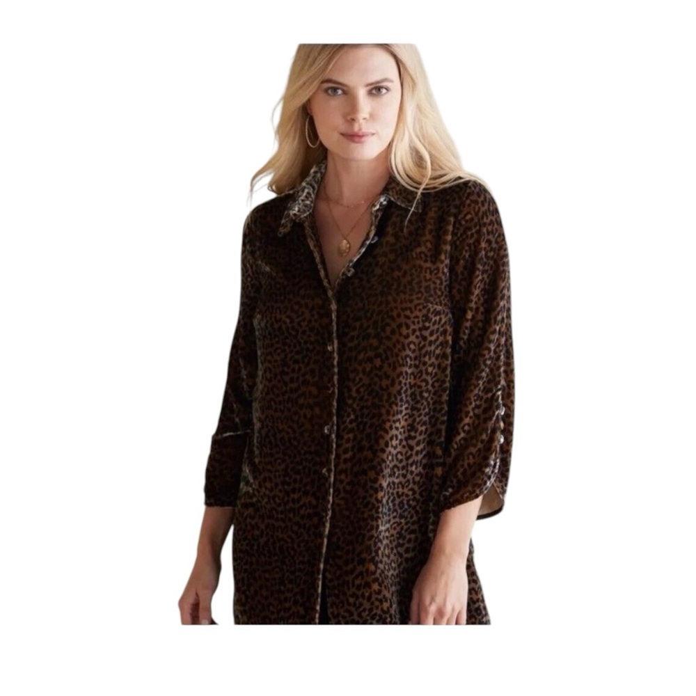 Soft Surroundings Womens Animal Print Icon Silk Velvet Poets Tunic Shirt Size 1X